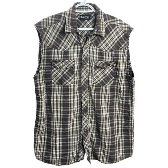 Dakota Other - DAKOTA Plus Size Sleeveless Shirt‎ Men Plaid Brown Cowboy Tank Top Country Style